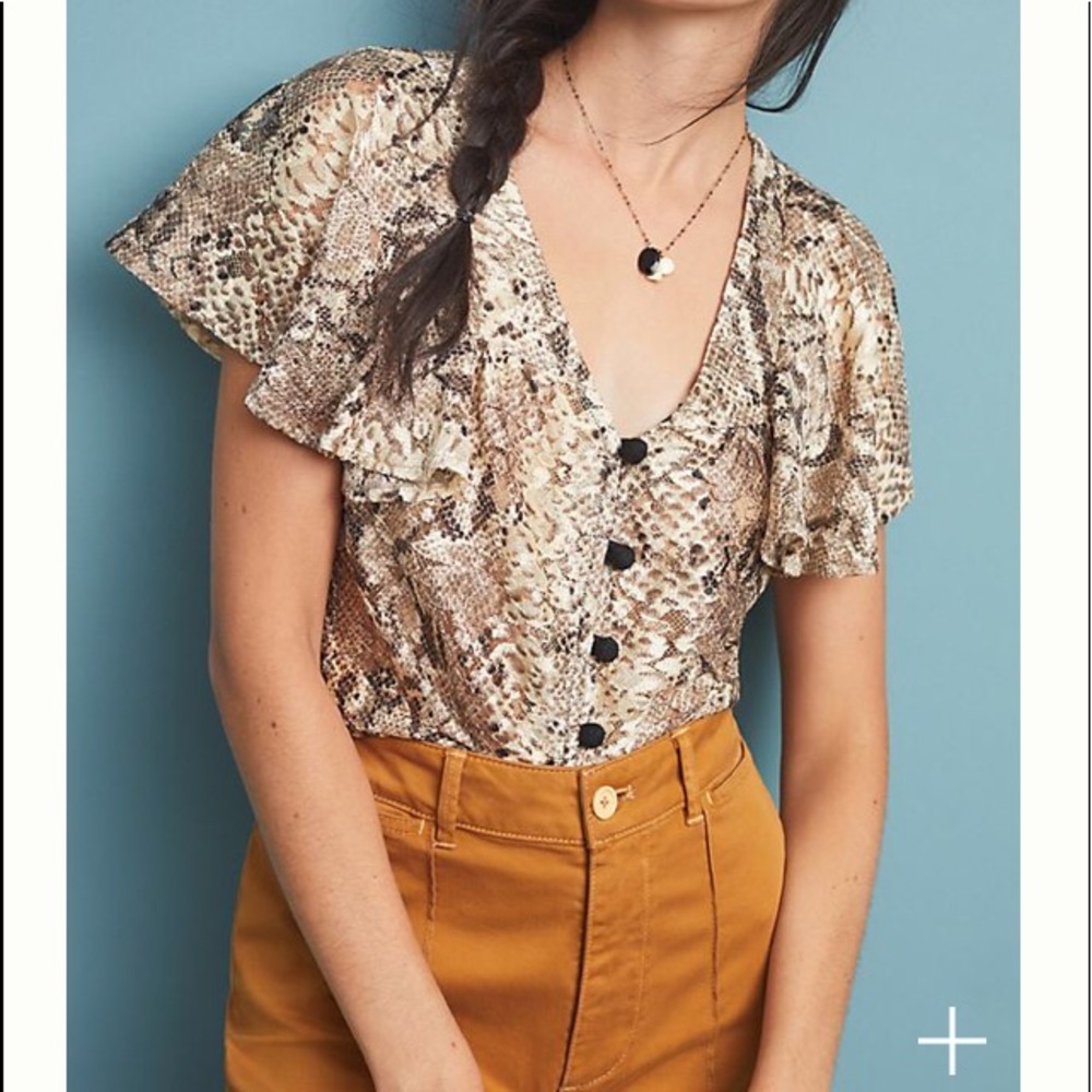 Anthropologie top Eva Franco Willow snake print lace NWT flutter sleeve blouse